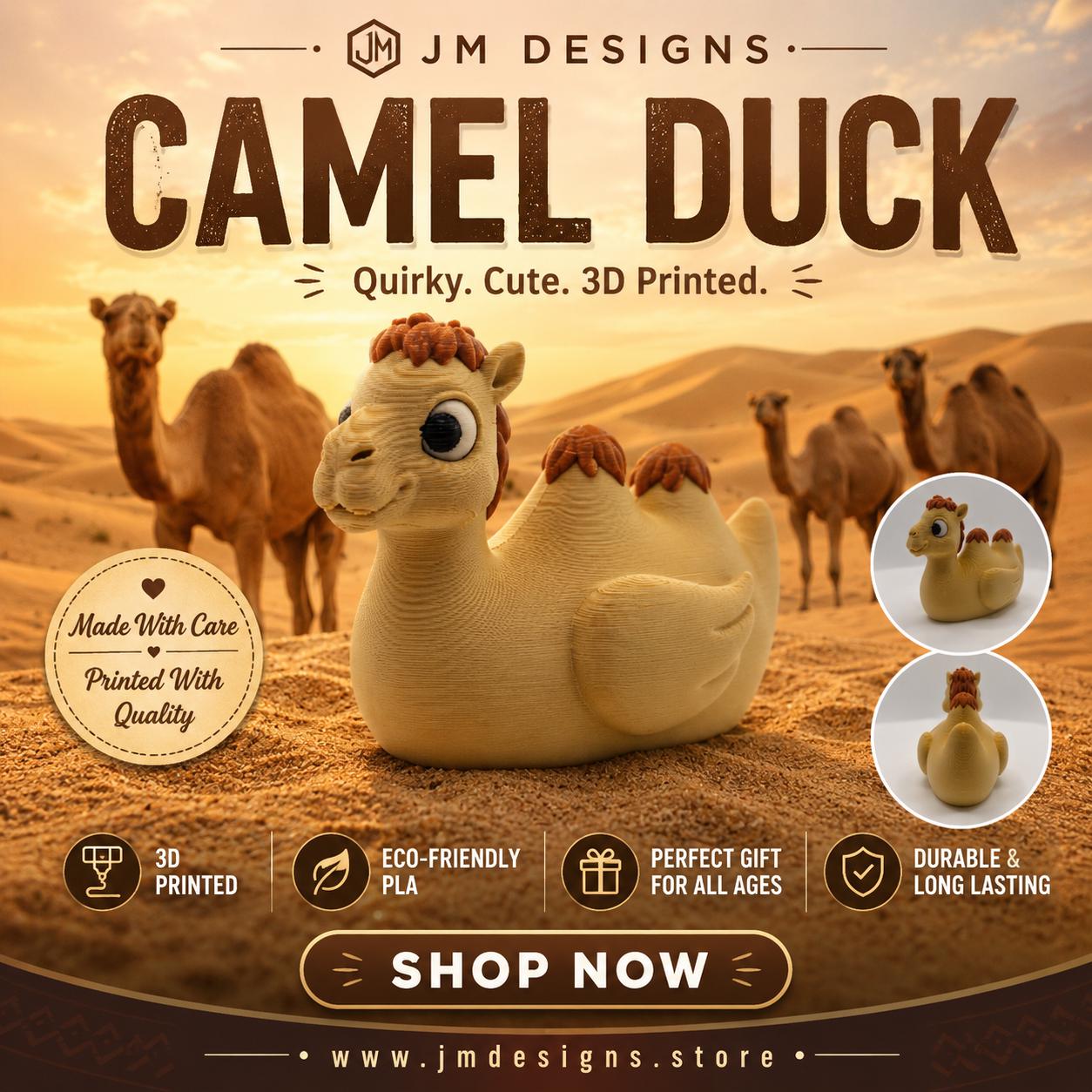 2 Different Camel Duck Figurine Tan & Brown Desert Theme Collection - JM Designs