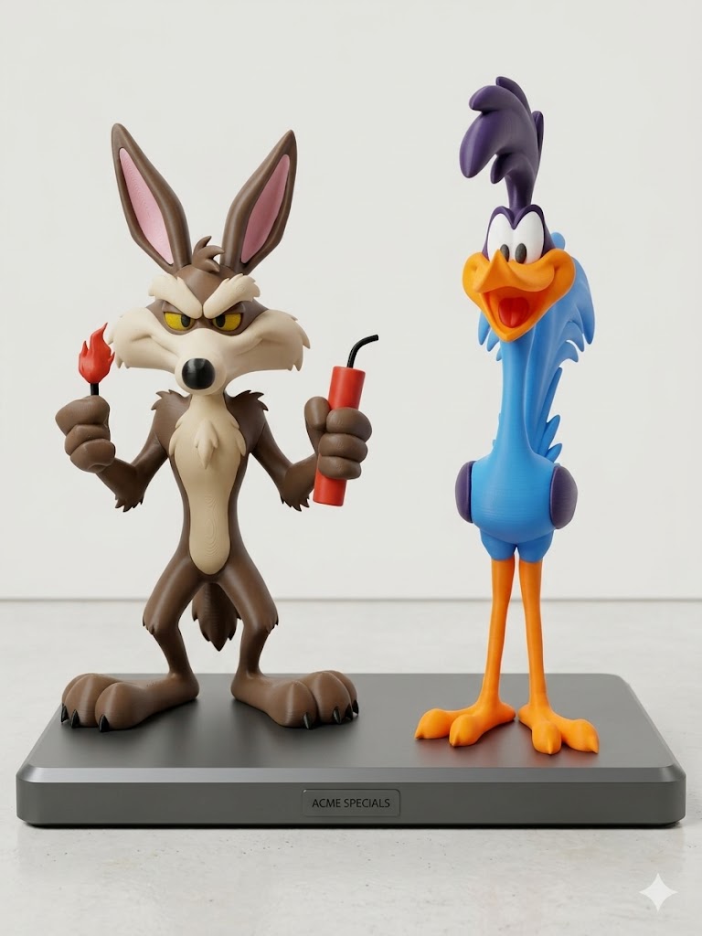 Wile Coyote and Road Runner Figure Set – Coyote & Road Bird Inspired 3D Printed Collectible Decor Fan Art