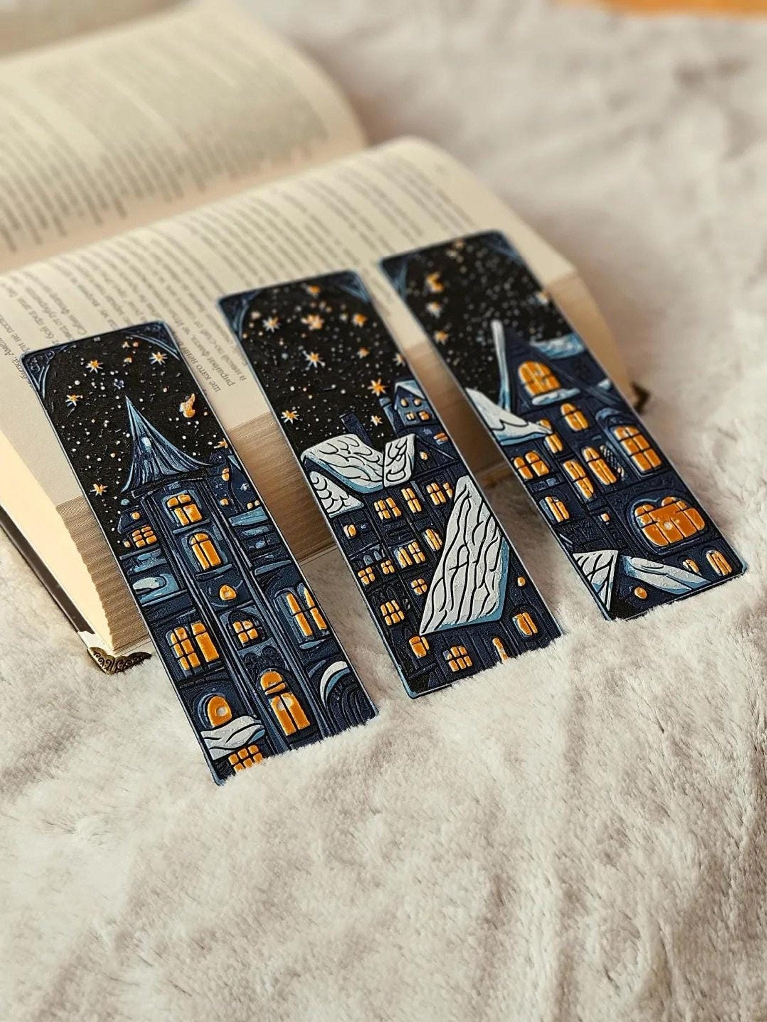3D Printed Bookmarks, Cozy Christmas Winter Village Set - JM Designs