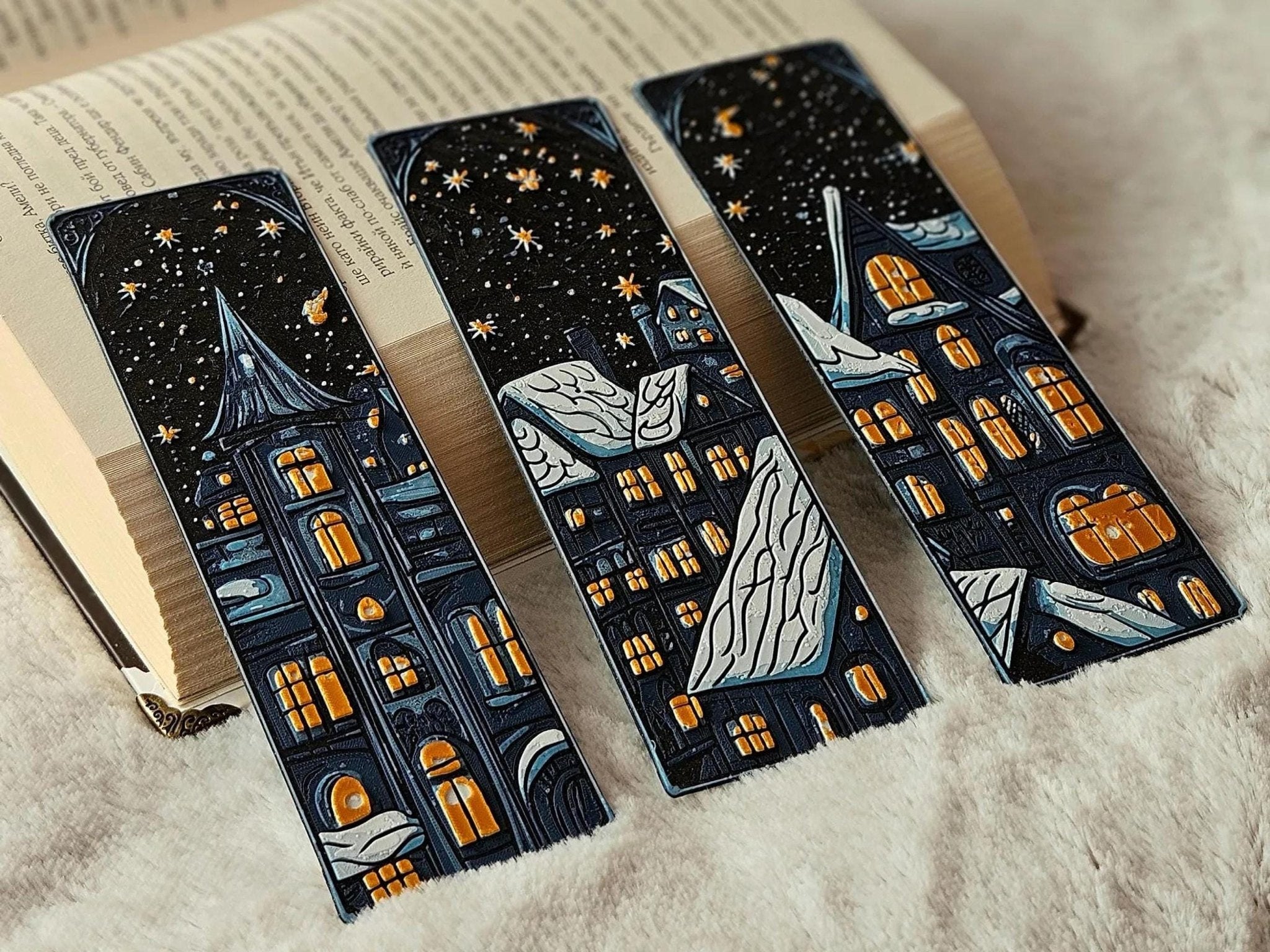 3D Printed Bookmarks, Cozy Christmas Winter Village Set - JM Designs