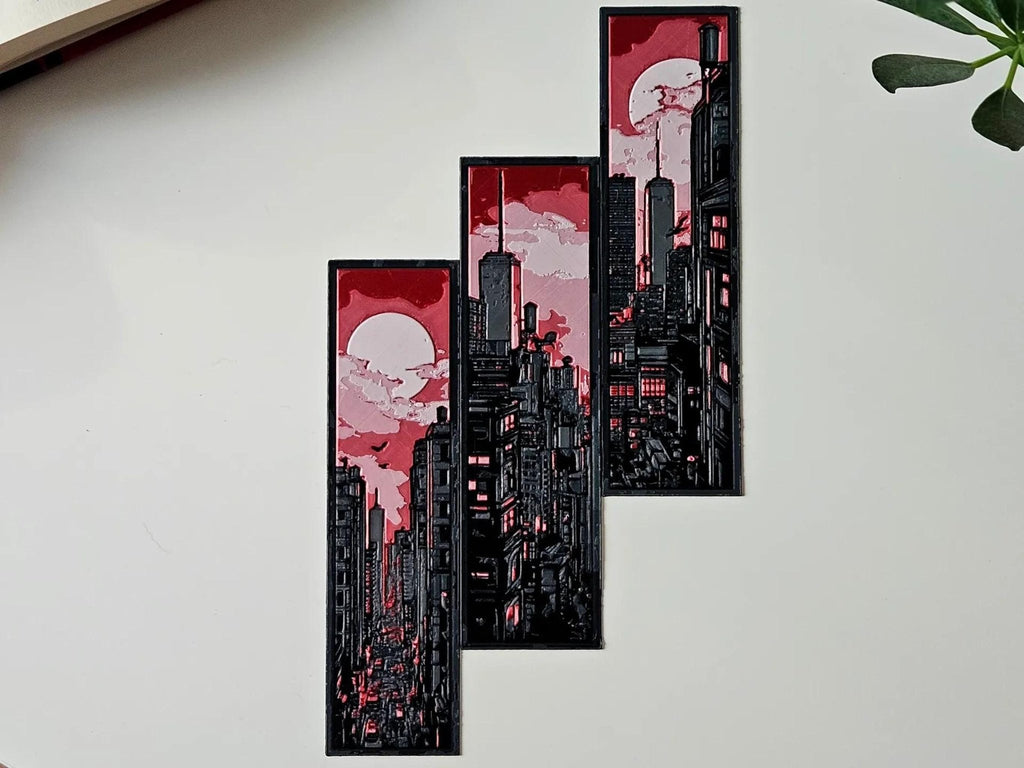3D Printed Bookmarks Set, Miniature Skyline Design in Vibrant Colors - JM Designs