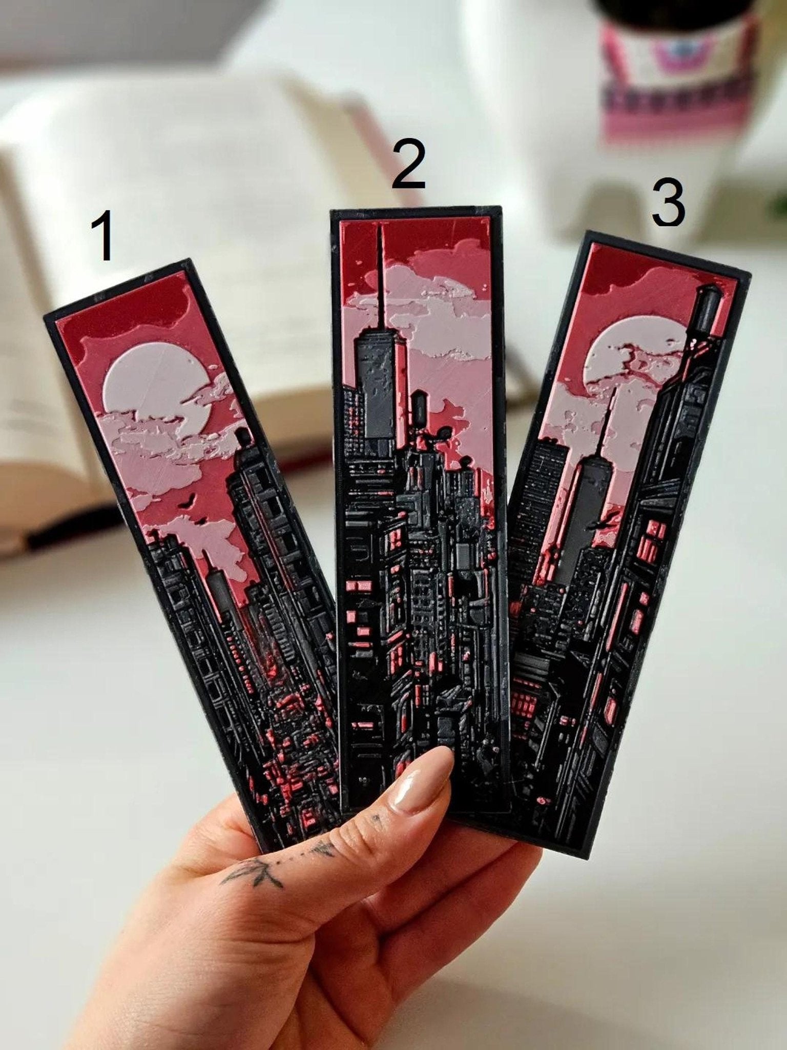 3D Printed Bookmarks Set, Miniature Skyline Design in Vibrant Colors - JM Designs