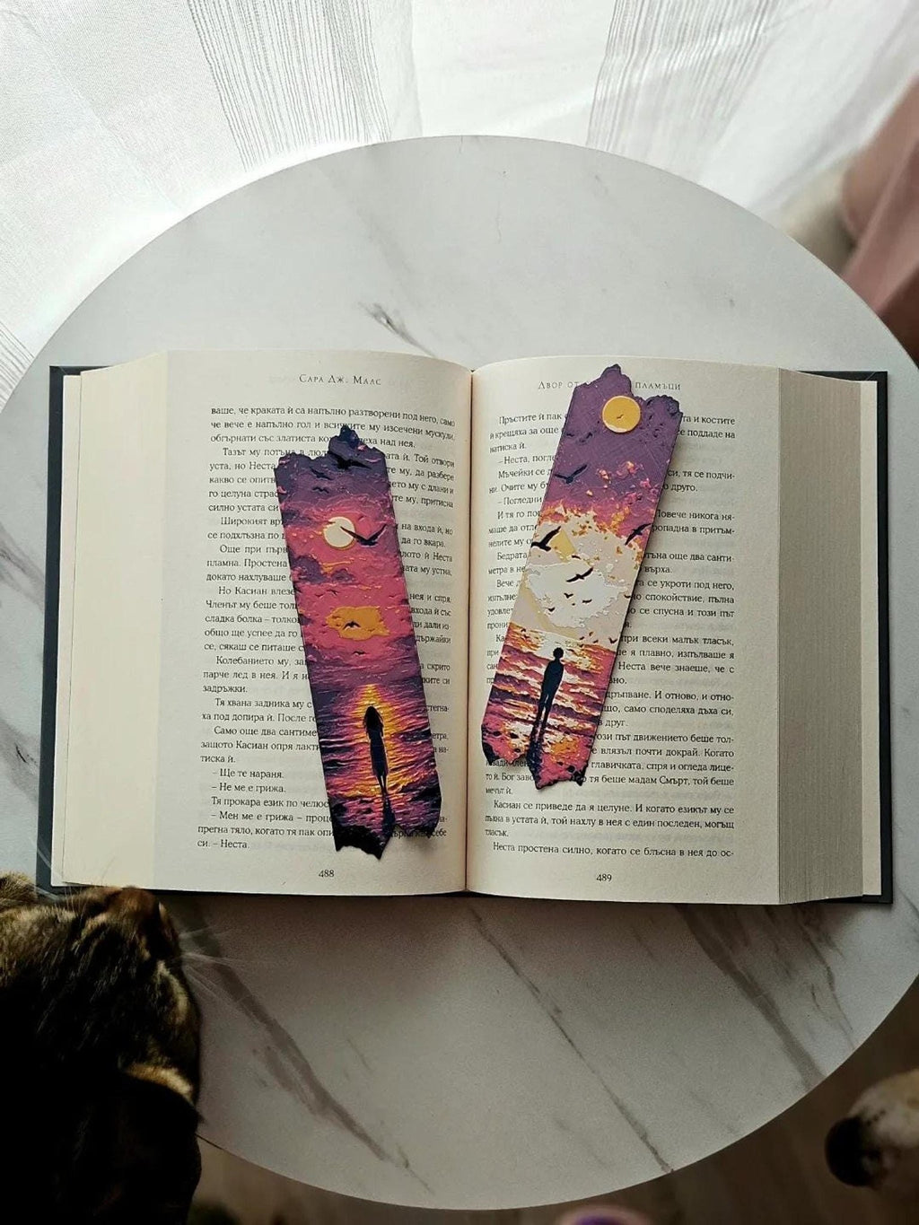 3D Printed Bookmarks Set, Sunset Silhouette in Yellow, Red, White - JM Designs