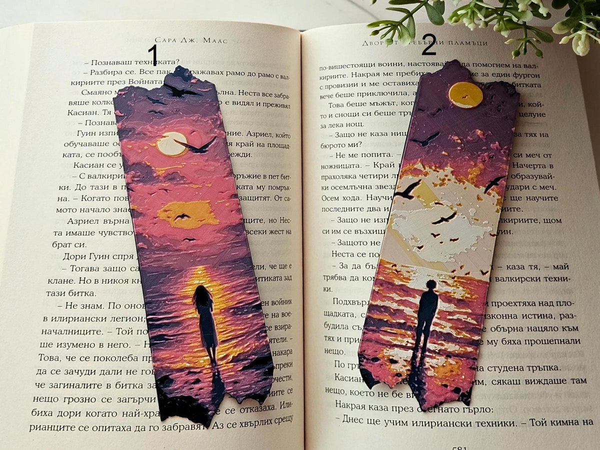 3D Printed Bookmarks Set, Sunset Silhouette in Yellow, Red, White - JM Designs