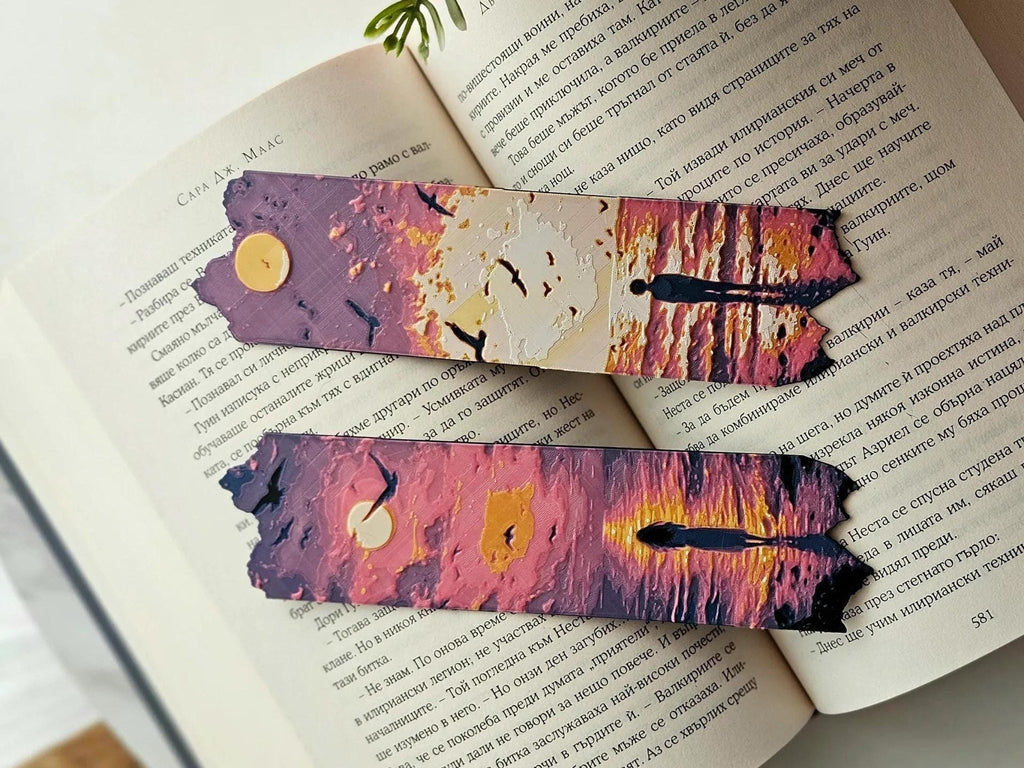 3D Printed Bookmarks Set, Sunset Silhouette in Yellow, Red, White - JM Designs
