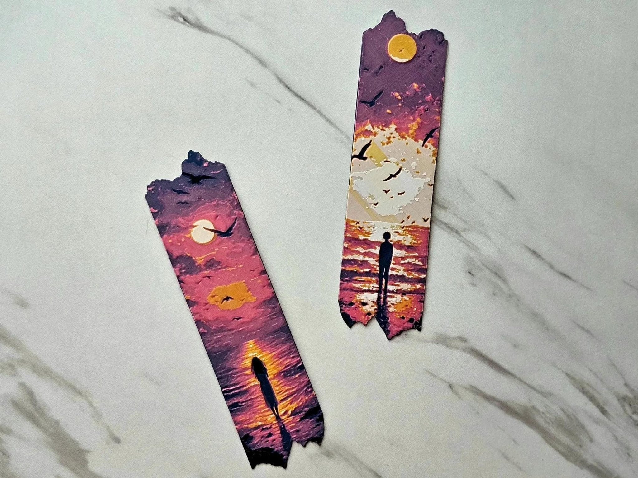 3D Printed Bookmarks Set, Sunset Silhouette in Yellow, Red, White - JM Designs