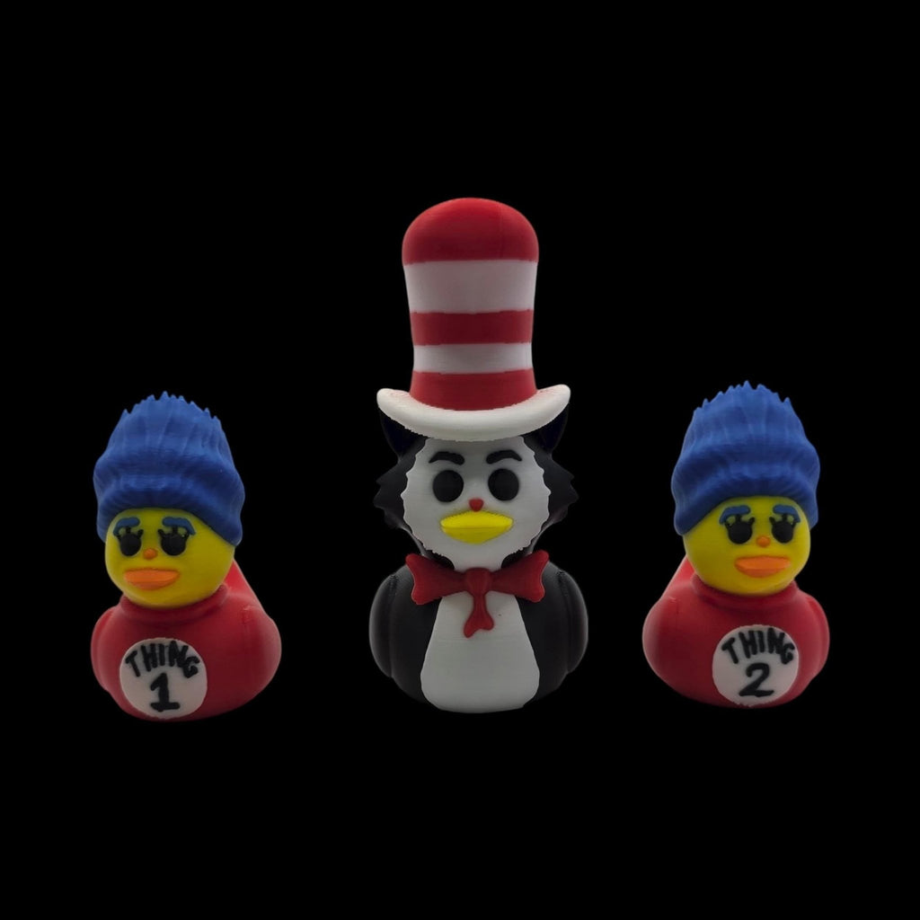 3D Printed Duck Figurine Set, Cat in the Hat and Thing 1 & 2 for Kids Room Display - JM Designs