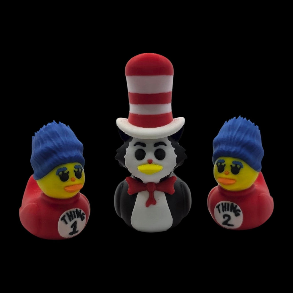 3D Printed Duck Figurine Set, Cat in the Hat and Thing 1 & 2 for Kids Room Display - JM Designs