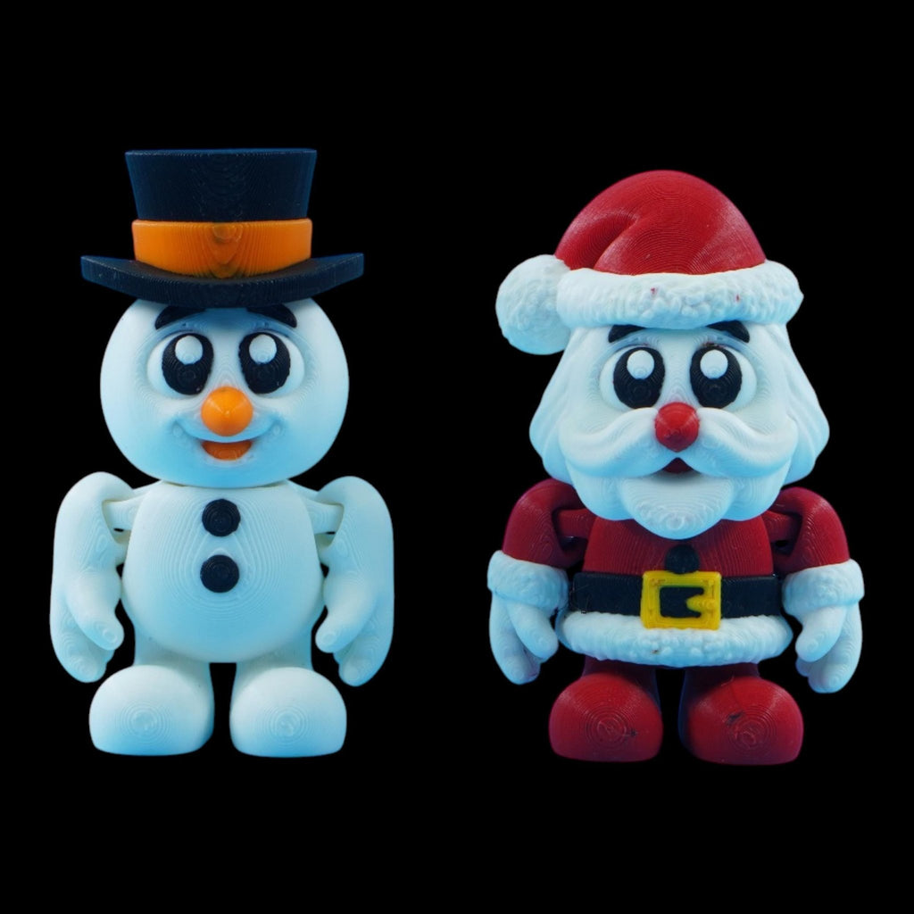 3D Printed Elf Figurine Toy, Movable Holiday Decoration with Santa and Snowman - JM Designs