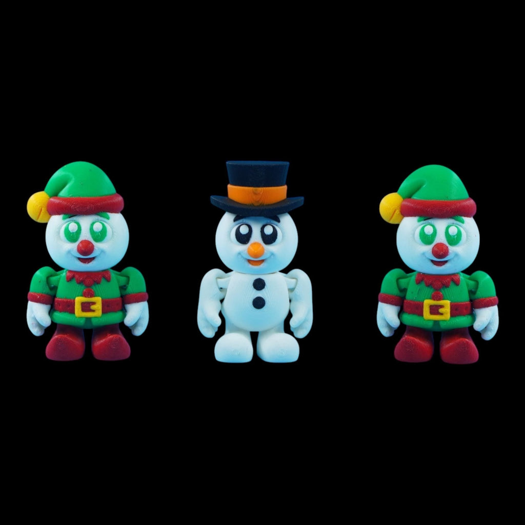 3D Printed Elf Figurine Toy, Movable Holiday Decoration with Santa and Snowman - JM Designs