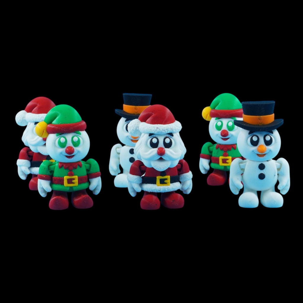 3D Printed Elf Figurine Toy, Movable Holiday Decoration with Santa and Snowman - JM Designs