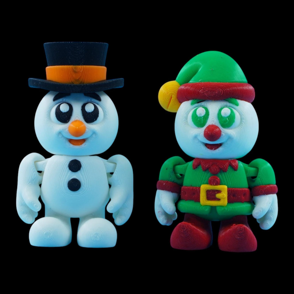 3D Printed Elf Figurine Toy, Movable Holiday Decoration with Santa and Snowman - JM Designs