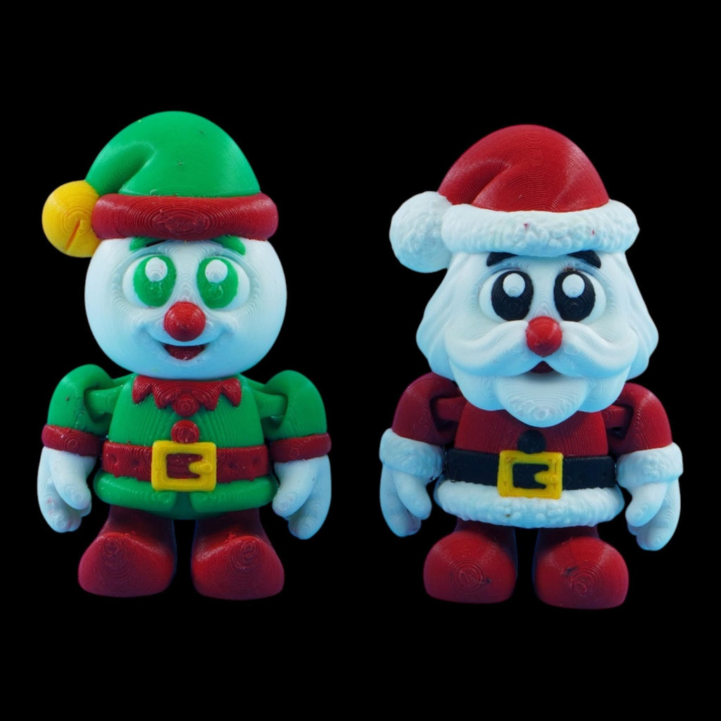 3D Printed Elf Figurine Toy, Movable Holiday Decoration with Santa and Snowman - JM Designs