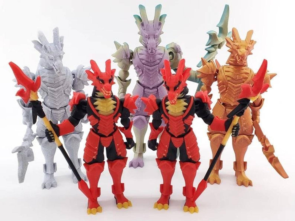 3D Printed Knight Action Figure, Articulated Dragon Design with Custom Colors - JM Designs