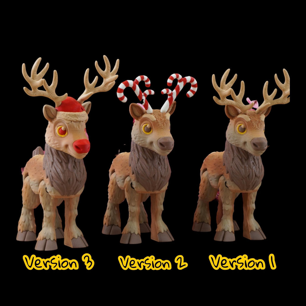 3D Printed Reindeer Desk Ornament, Articulated Holiday Decoration with Designs - JM Designs