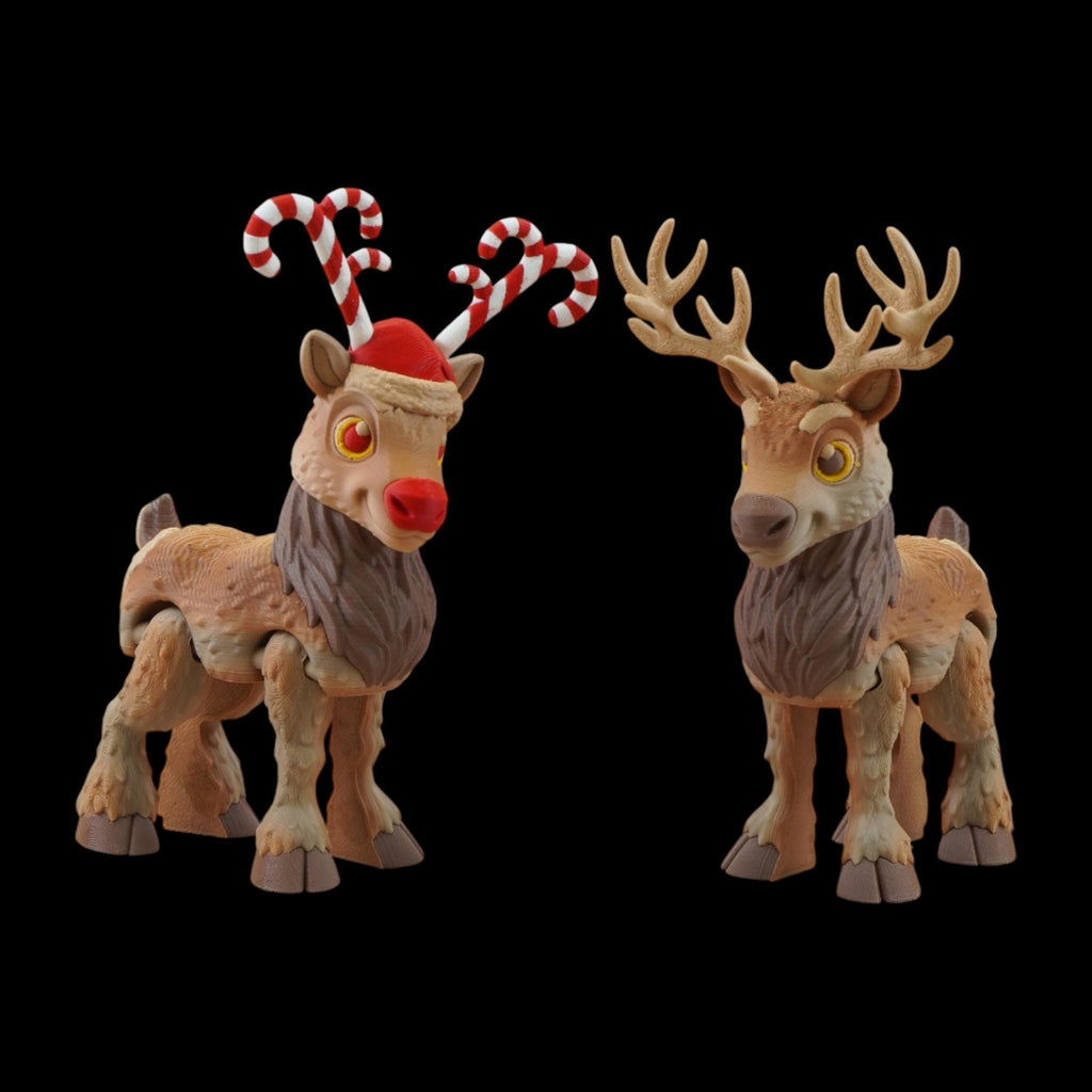 3D Printed Reindeer Desk Ornament, Articulated Holiday Decoration with Designs - JM Designs