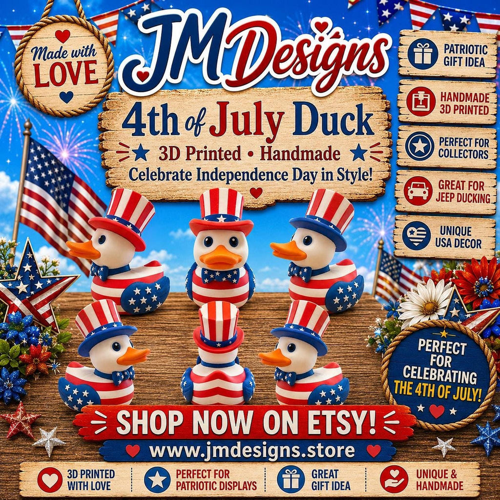 4Th of July Duck, Patriotic Rubber with Stars and Stripes Design - JM Designs
