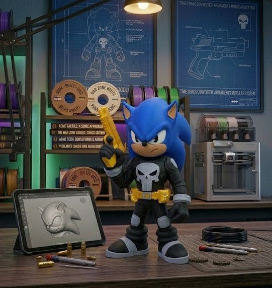 Sonic "Punisher" Mashup Figure — 12" Hand-Made 3D Print