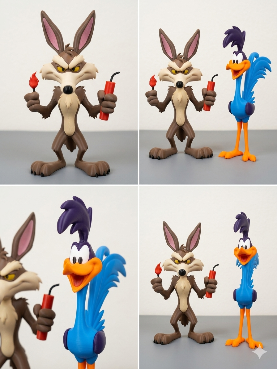 Wile Coyote and Road Runner Figure Set – Coyote & Road Bird Inspired 3D Printed Collectible Decor Fan Art