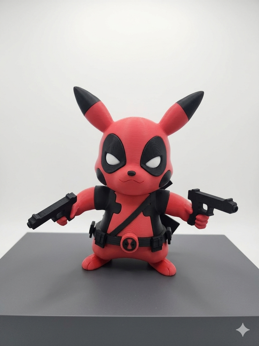Custom Deadpool Pikachu 3D Printed Figure 10" tall - Collectible Mashup Desk Toy