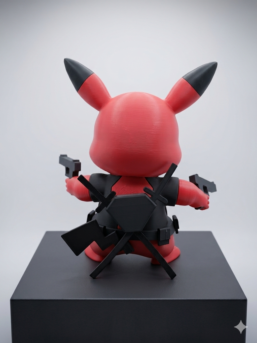 Custom Deadpool Pikachu 3D Printed Figure 10" tall - Collectible Mashup Desk Toy