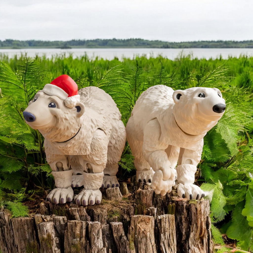 Articulated Polar Bear Toy, Customizable 3D Printed Desk Decor with Santa Hat Option - JM Designs