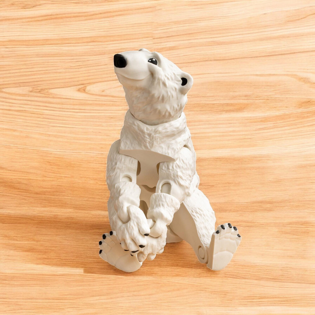 Articulated Polar Bear Toy, Customizable 3D Printed Desk Decor with Santa Hat Option - JM Designs