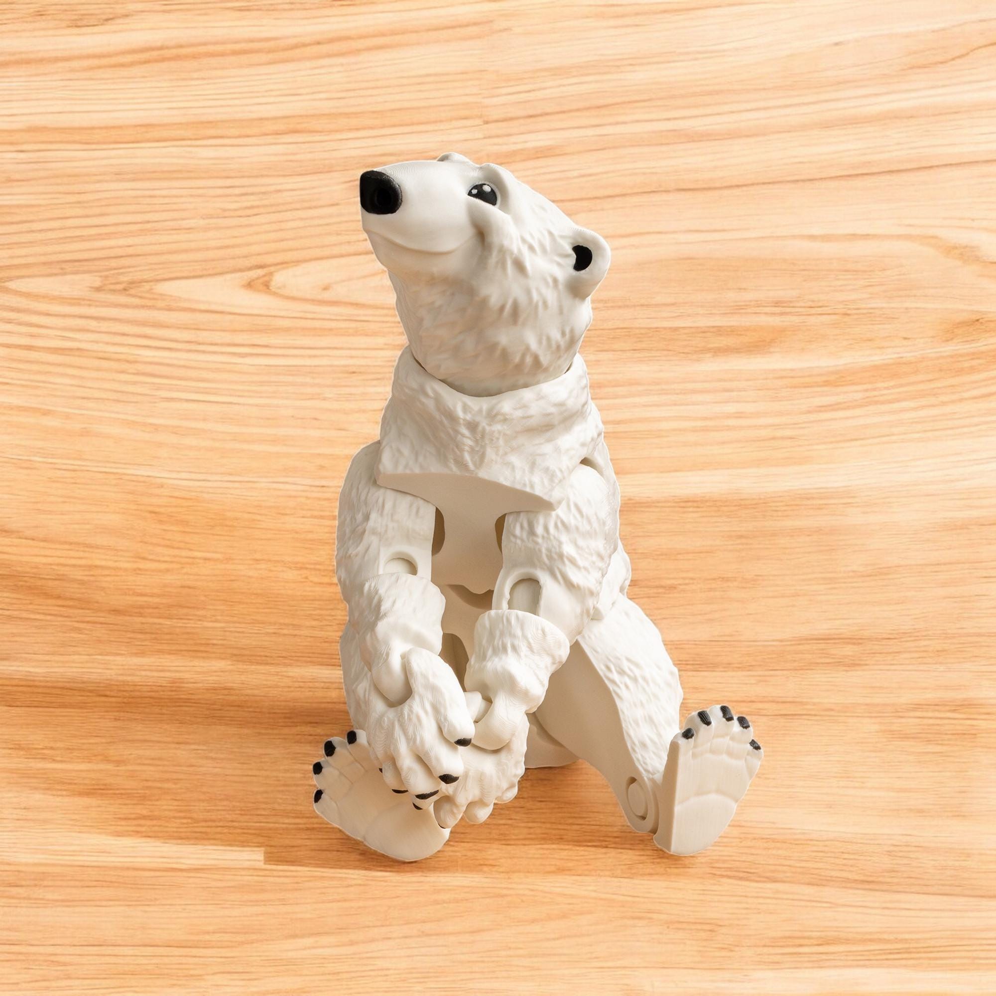 Articulated Polar Bear Toy, Customizable 3D Printed Desk Decor with Santa Hat Option - JM Designs