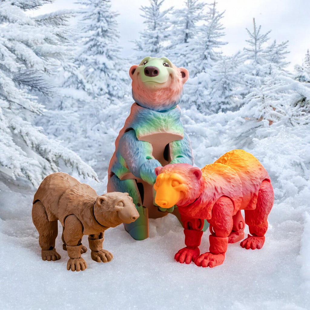 Articulated Polar Bear Toy, Customizable 3D Printed Desk Decor with Santa Hat Option - JM Designs