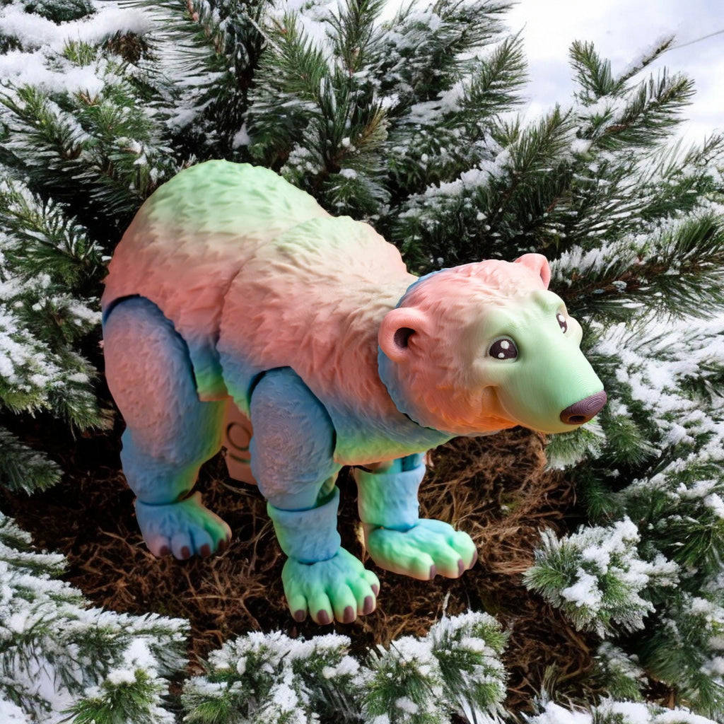 Articulated Polar Bear Toy, Customizable 3D Printed Desk Decor with Santa Hat Option - JM Designs