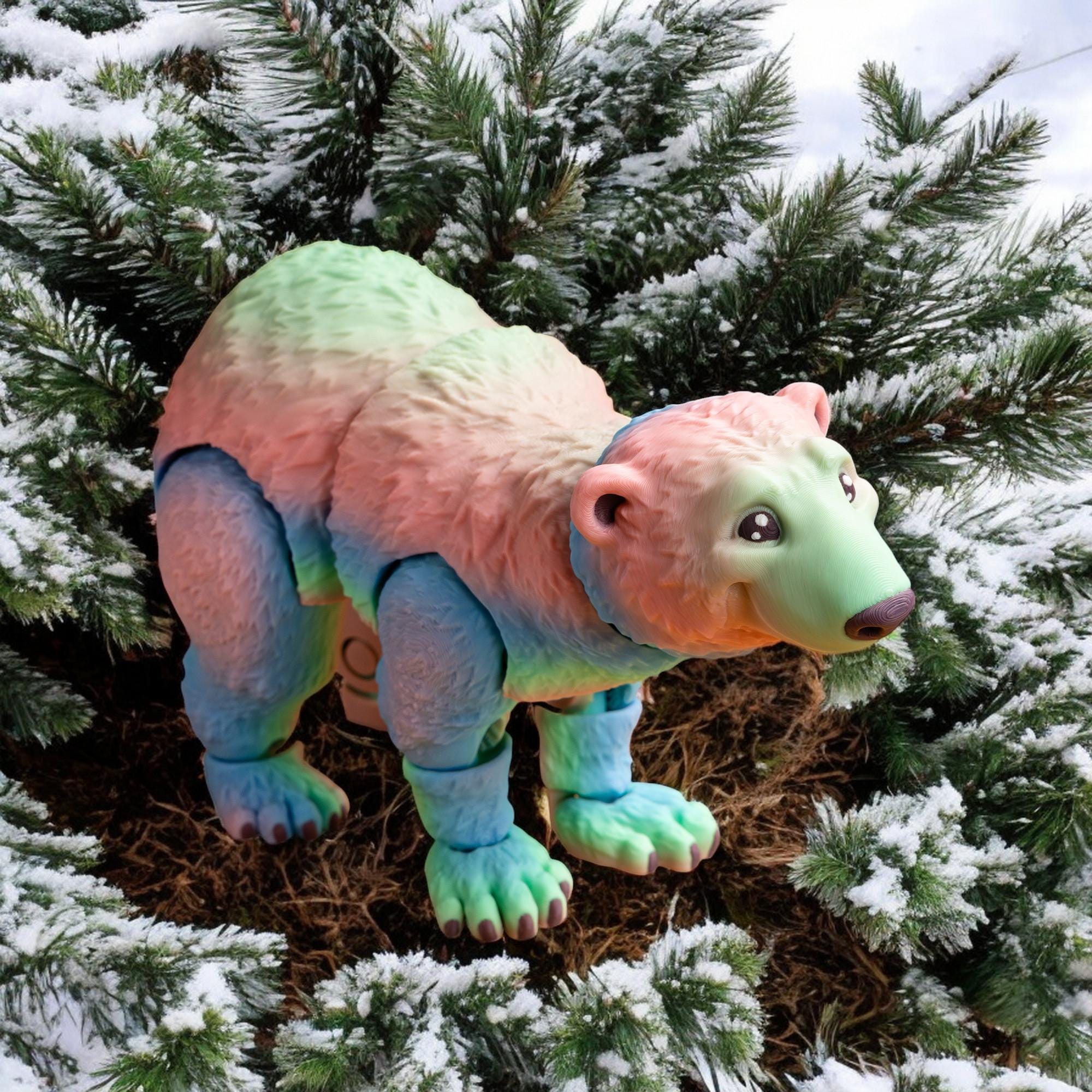 Articulated Polar Bear Toy, Customizable 3D Printed Desk Decor with Santa Hat Option - JM Designs