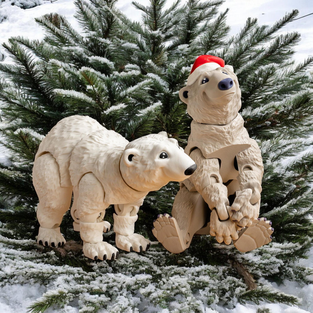 Articulated Polar Bear Toy, Customizable 3D Printed Desk Decor with Santa Hat Option - JM Designs