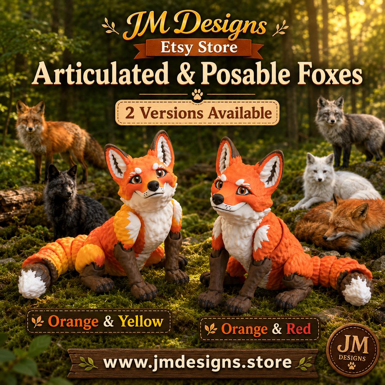 Articulated Red Fox Figurine Desk Toy Office Accessory Woodland Animal Fidget Sculpture Poseable Model Flexible - JM Designs