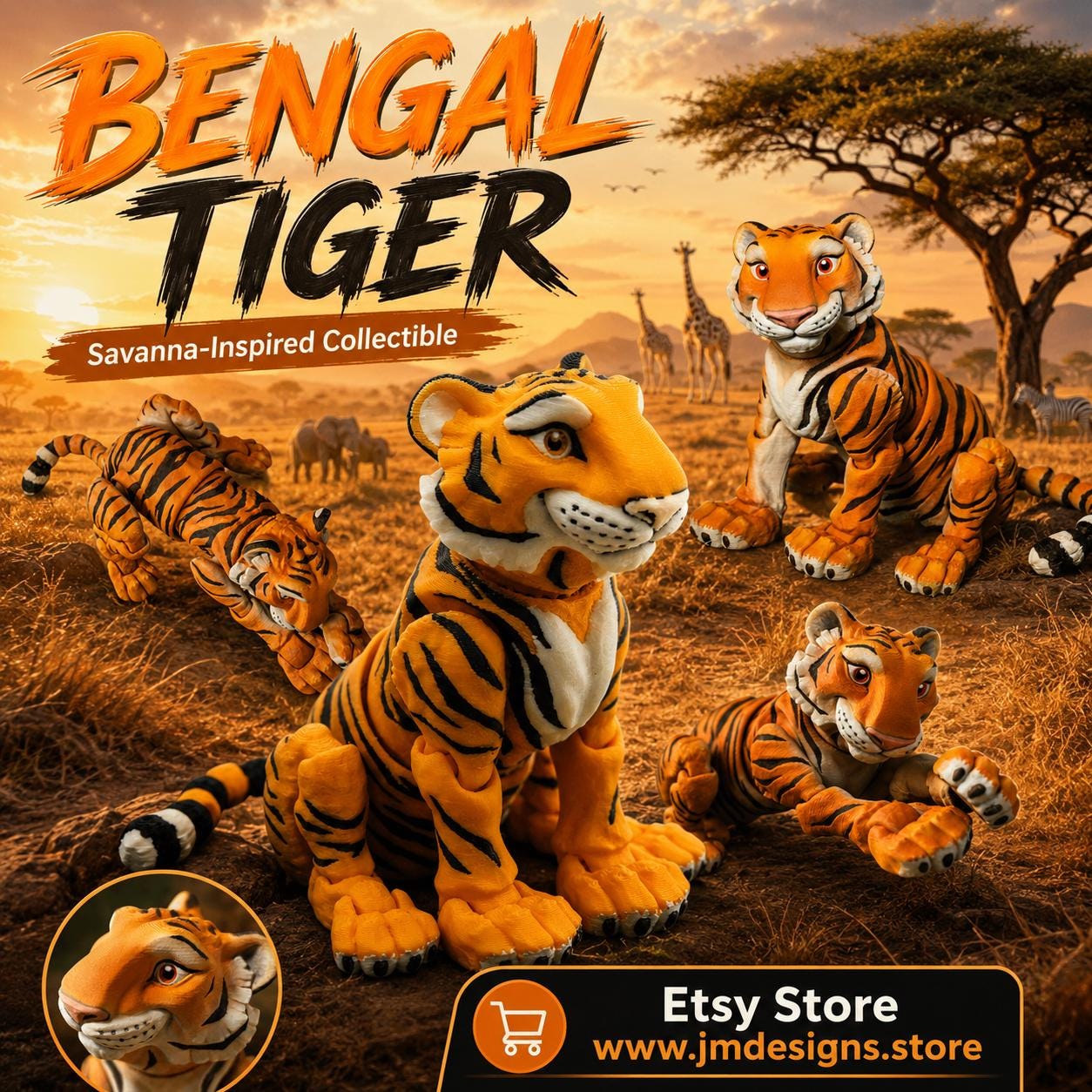 Articulated Tiger Possible Figure Desk Toy Collectible Animal Decoration Office Accessory Movable Joint - JM Designs