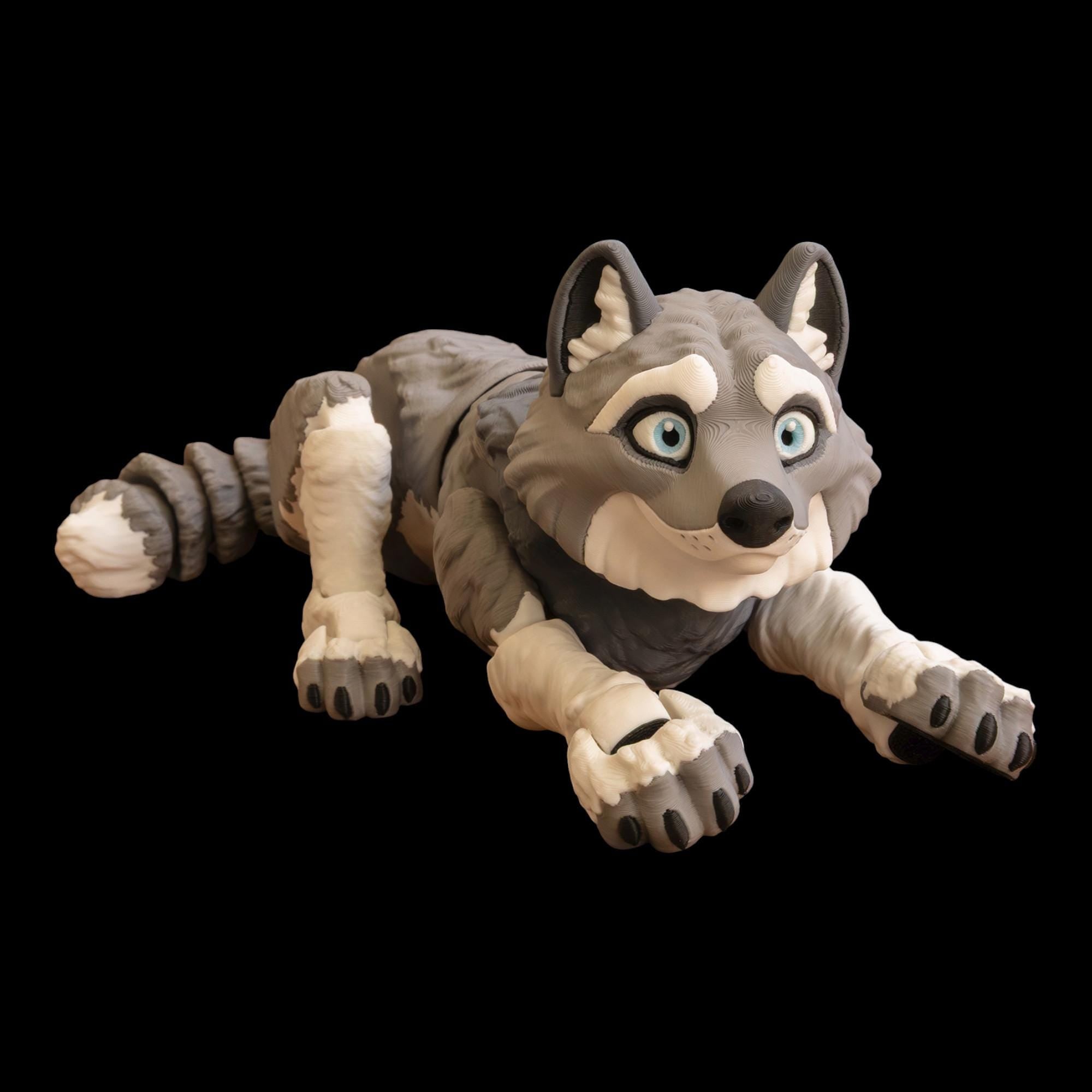 Articulated Wolf Figurine, 3D Printed Desk Accessory with Movable Joints - JM Designs