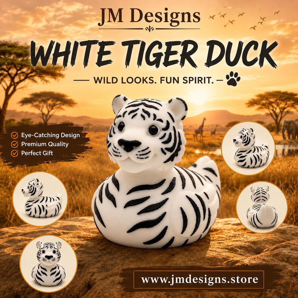 Bengal Tiger Duck White & Orange Zoo Theme Party Favor Kids Bathroom Shelf Accent Jungle Nursery - JM Designs