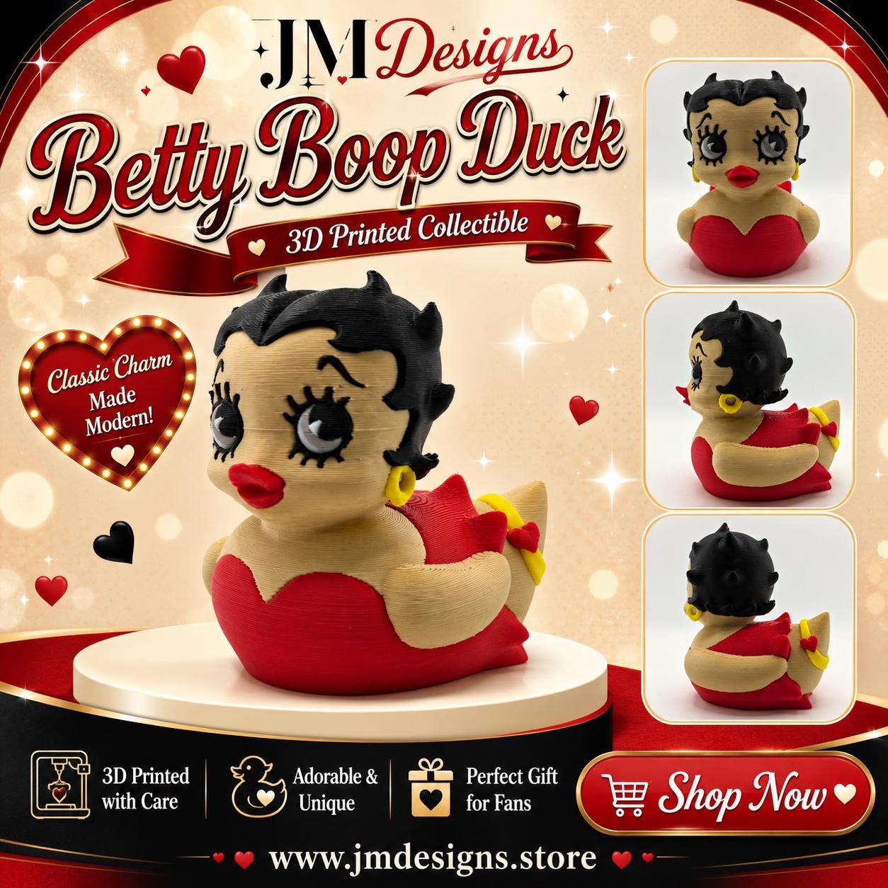 Betty Boop Inspired Duck Figure Physical Pla Printed Collectible Retro Cartoon Style Desk Decor Cute Animation Fans - JM Designs