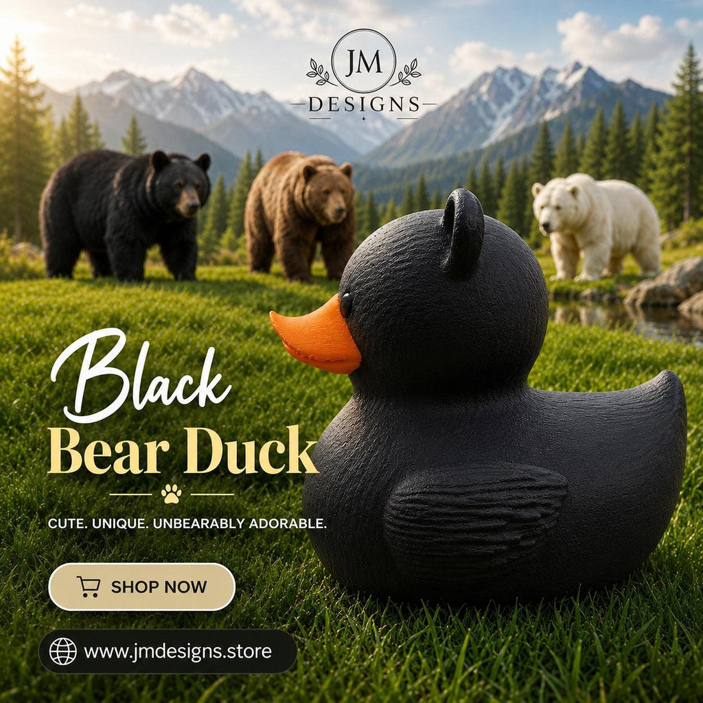 Black Bear Duck: 3D Printed Bath Toy for Toddlers, Safe and Fun - JM Designs