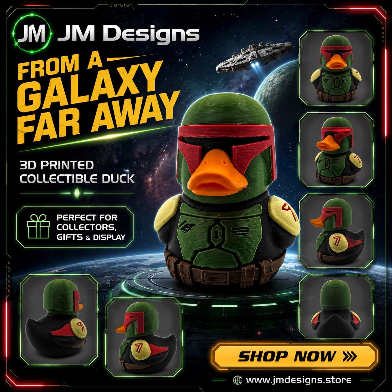 Boba Fett Inspired Duck Star Wars Dashboard Buddy Bounty Hunter Collector’s Cruise & Gift - JM Designs