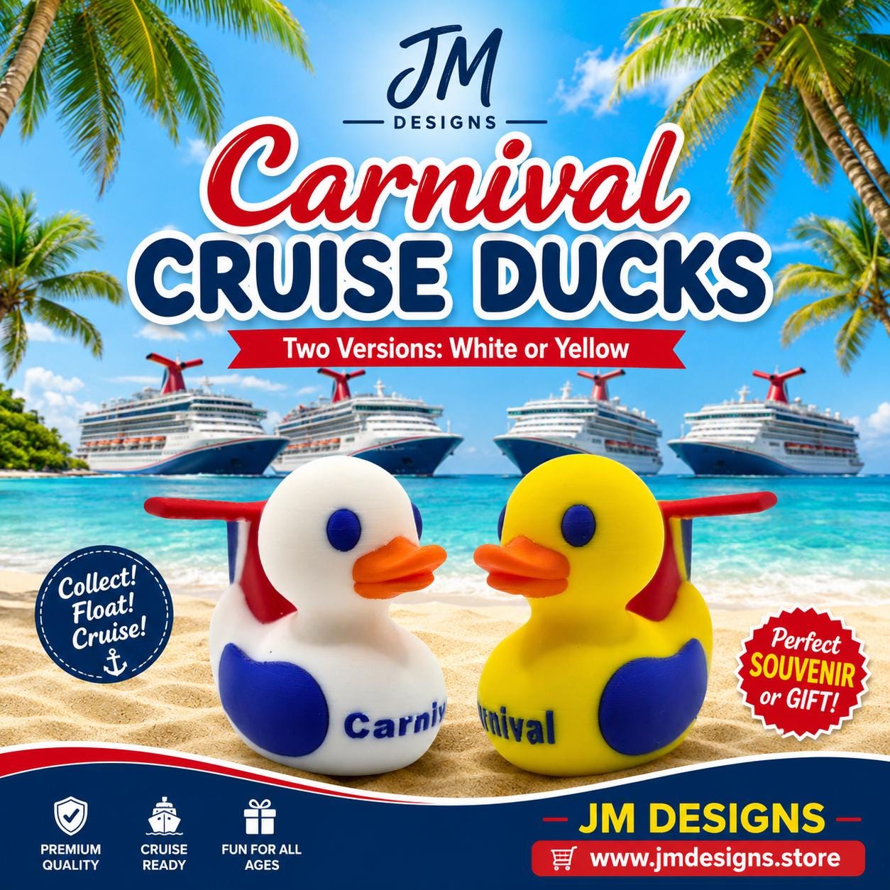 Carnival Cruise Inspired Duck with Wing Tail Design, Nautical Themed Souvenir - JM Designs