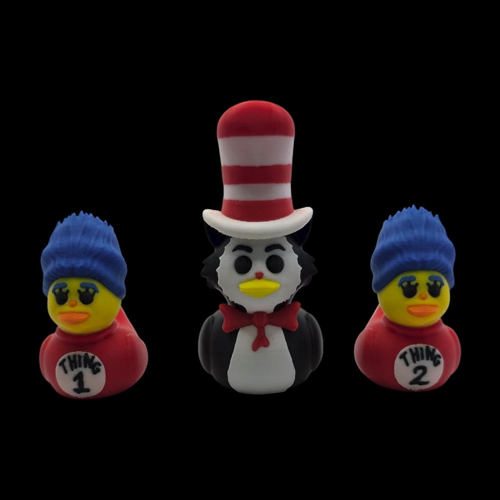 Character Duck Figurine Set, Cat in the Hat and Thing 1 & 2 3D Printed Kids' Room Decor - JM Designs