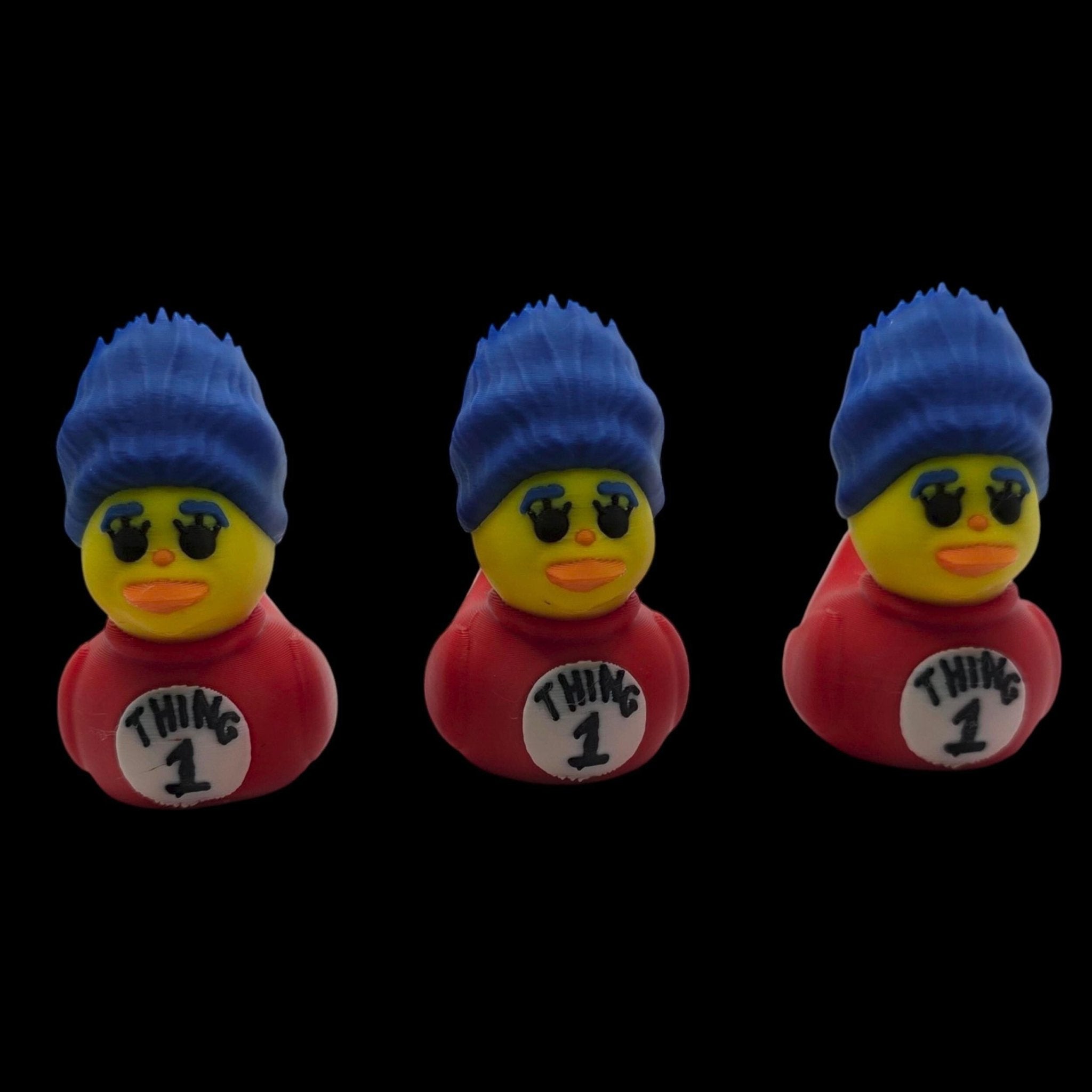 Character Duck Figurine Set, Cat in the Hat and Thing 1 & 2 3D Printed Kids' Room Decor - JM Designs