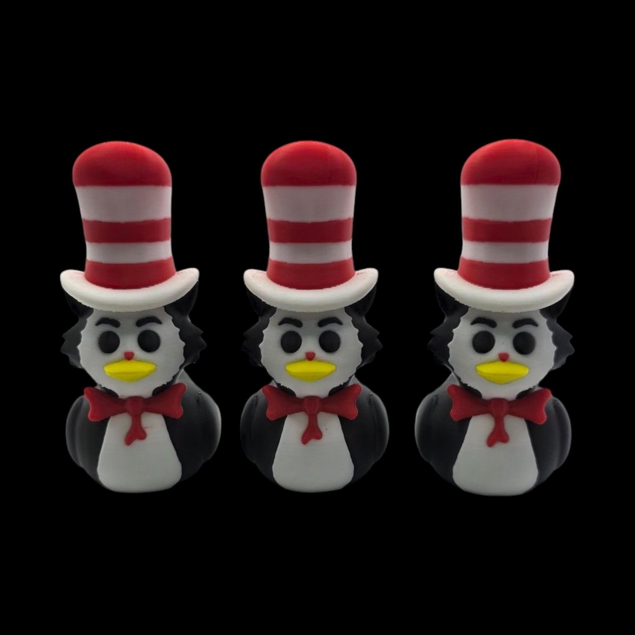 Character Duck Figurine Set, Cat in the Hat and Thing 1 & 2 3D Printed Kids' Room Decor - JM Designs