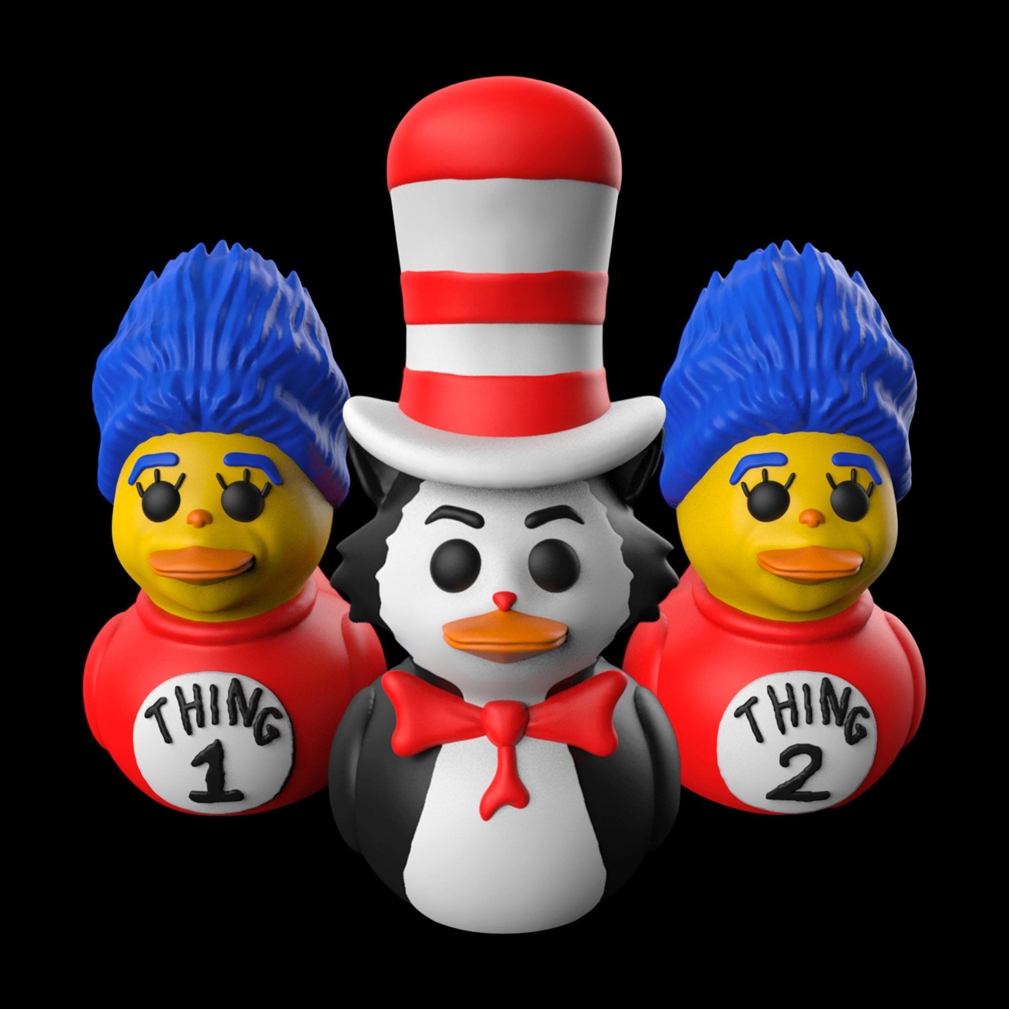 Character Duck Figurine Set, Cat in the Hat and Thing 1 & 2 3D Printed Kids' Room Decor - JM Designs