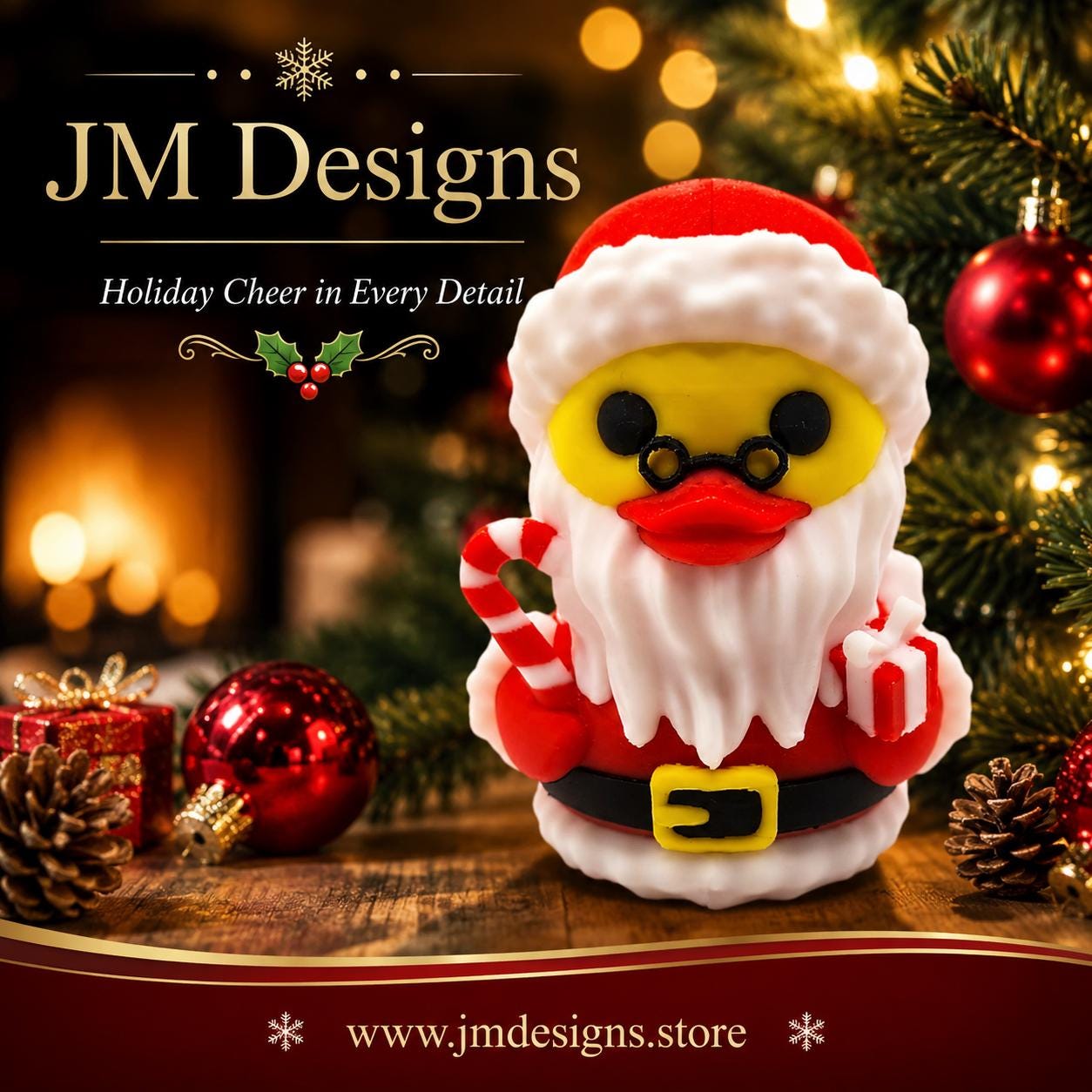 Christmas Duck Figurine Santa Red, White & Black Holiday Ornament Festive Display - JM Designs