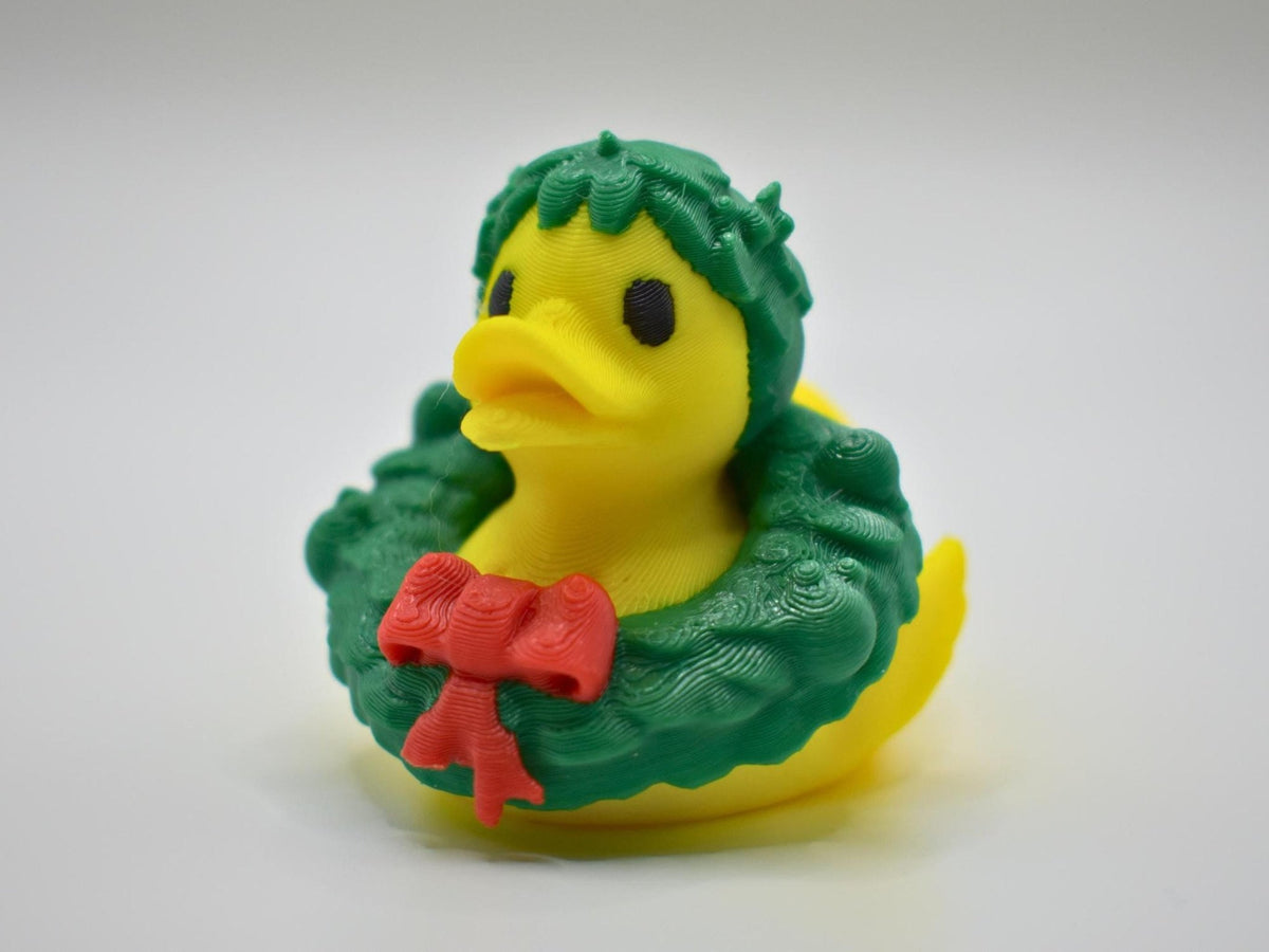 Christmas Duck Figurine with Wreath, Festive Holiday Decoration for Desk or Car - JM Designs