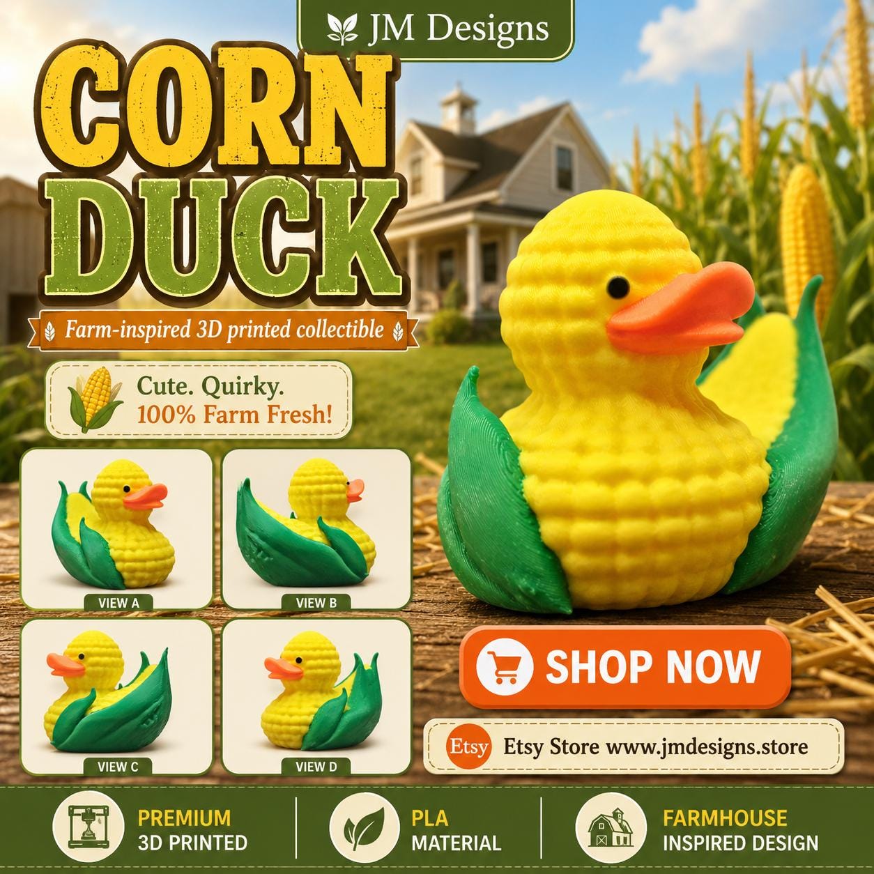 Corn Duck Miniature Figurine For Jeeps Dashboards Yellow Desk Decor Truck Figurine Corn Design - JM Designs