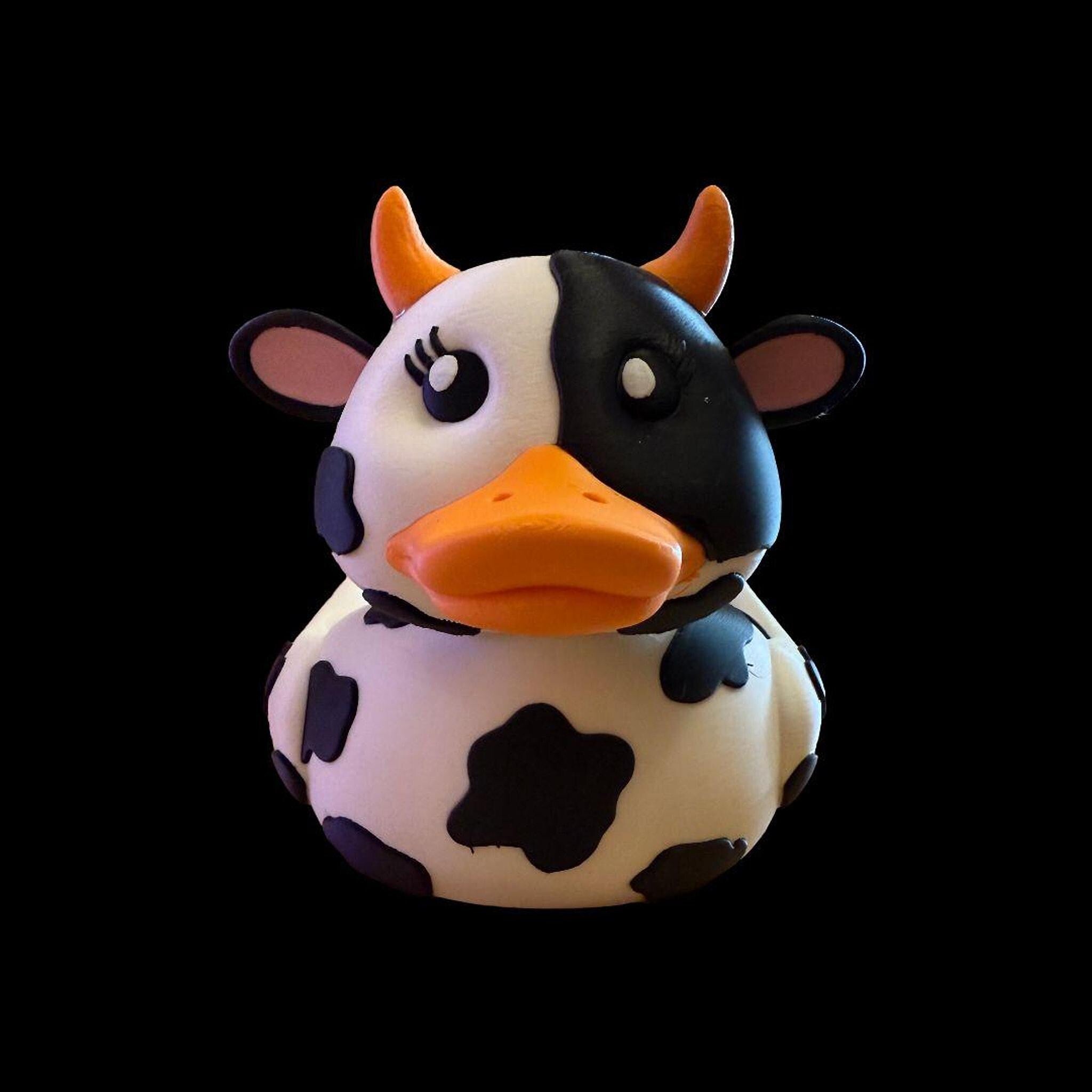 Cow Rubber Duck, Black & White 3D Printed Bath Toy for Kids - JM Designs