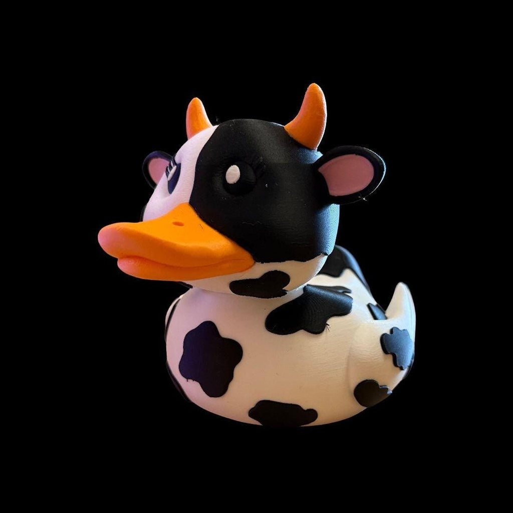 Cow Rubber Duck, Black & White 3D Printed Bath Toy for Kids - JM Designs