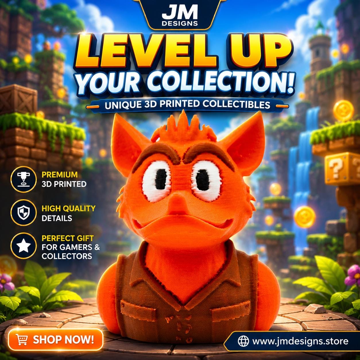 Crash Bandicoot Duck Figure Display Shelf Decoration Idea for Gamer Room Decoration Desk Display - JM Designs